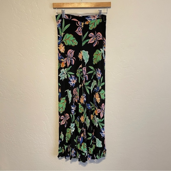 Zara Wide Leg Frill Trousers Tropical Floral Printed Pants Size XS - Picture 2 of 5